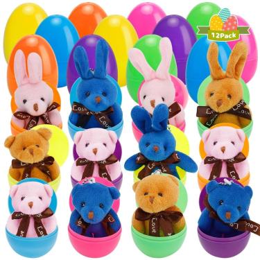 Imagem de Ovos de Páscoa pré-recheados AUUGUU com brinquedos de pelúcia Rabbit Bear x12
