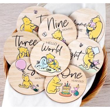 Imagem de Baby Milestone Cards Winnie Wooden Circles, 8 unidades com placa - HOU