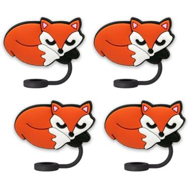 Imagem de Topos de palha de raposa para copos Stanley; tampas de palha de raposa compatíveis com Stanley copo de 30 e 1,134 g, topo de canudos reutilizáveis e de silicone para pontas de 0,4 polegadas/10 mm, 4