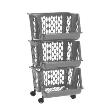 Imagem de Cesto Organizador Fruteira Empilhável 3 Andares Com Rodinhas(Chumbo)