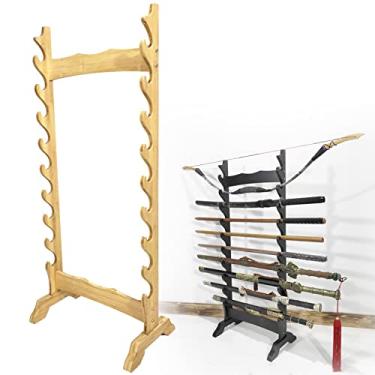 Imagem de Suporte de espada prateleira de exibição de espadas, suporte de suporte de espada de 16/24 níveis, suporte de exibição de katana de madeira de dupla face, suporte de exibição de espada samurai, s