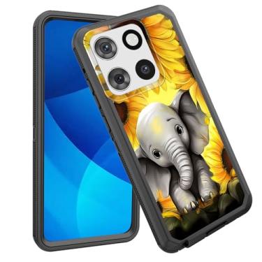 Imagem de GFEWYTJYJ Capa para Moto G Stylus 5G 2025, proteção total de 3 camadas à prova de choque, resistente, resistente e alto impacto, capa rígida para Motorola Moto G Stylus 5G 2025, elefante girassol
