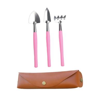 Imagem de ＡＷＨＡＯ Mini ferramentas de jardinagem de ancinho de pá de mão pequena com bolsa de couro PU Ferramentas de plantio portáteis multifuncionais para o jardim, Rosa