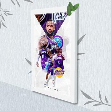 Imagem de Quadro Decorativo Lebron Lakers + Vidro 33x25 Sala Escritório