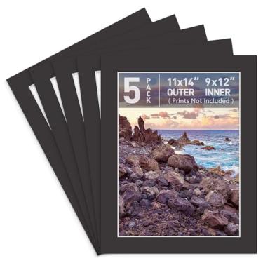 Imagem de Golden State Art, Pacote com 5, tapetes pré-cortados 28 x 35 cm, borda chanfrada, 21 x 28 cm, abertura para fotos de 22 x 30 cm, preto