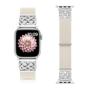 Imagem de Chinber Pulseiras de nylon compatíveis com Apple Watch séries 10, 9, 8, 7, 6, 5, 4 e 3 de 38 mm, 40 mm, 40 mm, 41 mm, 42 mm, 45 mm, 46 mm, 49 mm, SE, Ultra 2 1, Damasco oficial, 44mm/45mm/46mm/49mm