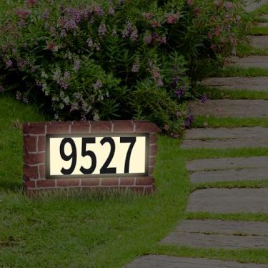 Imagem de DoinMaster Placa de endereço com números de casas iluminadas por energia solar - Sinal de número de casa iluminado por LED para decoração de casa, quintal e rua