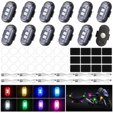 Imagem de Xuhal 12 peças de luzes estroboscópicas LED sem fio com controle remoto 8 cores RGB alto brilho à prova d'água anticolisão luzes de aviso USB para carro, motocicleta, avião, bicicleta (magnético forte