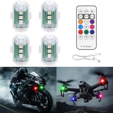 Imagem de 4 peças de luzes estroboscópicas de LED sem fio com controle remoto, alto brilho, 8 cores, recarregáveis, à prova d'água, anticolisão, iluminação noturna para carro, motocicleta, avião, bicicleta