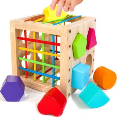Imagem de Montessori Toys HELLOWOOD Sorter Cube de mais de 1 ano com 8 formas
