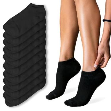Imagem de Kit 10 Meia Soquete Feminina Cano Curto Baixa Branca Preta - Rupee, Pr