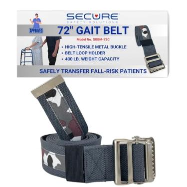 Imagem de Cinto de segurança para transferência e caminhada com fivela de metal e suporte de passador de cinto para cuidador, enfermeira, terapeuta, etc., Estampa de camuflagem, Gray/Camo Print, 72 x 2 Inch