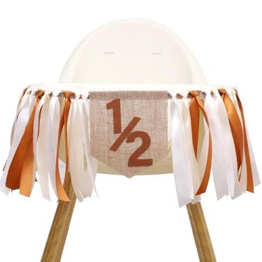 Imagem de Banner de cadeira alta de meio aniversário - decorações de aniversário de 1/2, faixa intermediária, suporte de cadeira alta de 1/2 para festa de 6 meses (marrom)