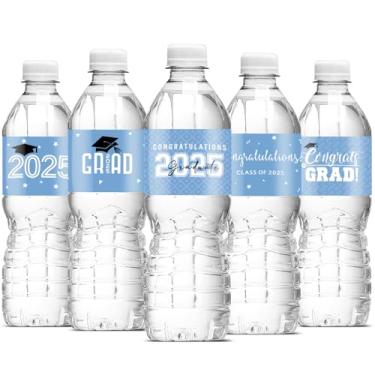 Imagem de MASHAN 50 Pcs Class of 2025 Graduation Water Bottle Labels Party Decorations, Congrats Grad Water Bottle Wrapper Stickers, Graduation Party Favor Supplies for College Senior High School, Light Blue