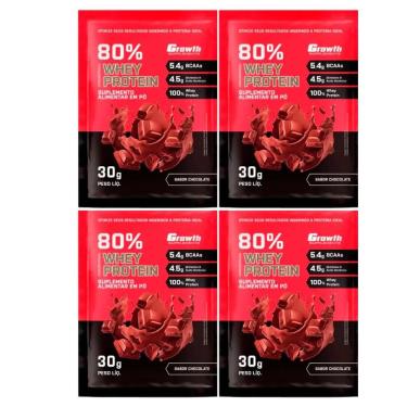 Imagem de Kit com 4 Saches Whey Protein 80% 30g Growth Chocolate
