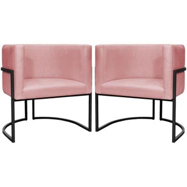 Imagem de Kit 2 Poltronas Luna Suede Cores Base De Ferro Preta - Rosê, Suede