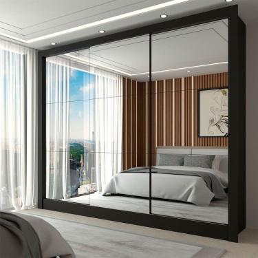 Imagem de Guarda-Roupa Casal Nevada 3 Portas 3 Gavetas com Espelho Preto - Panorama Móveis