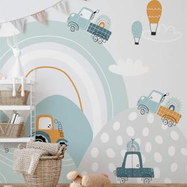 Imagem de Papel de Parede Quarto Menino Carrinhos Tons Azul Painel 6m²