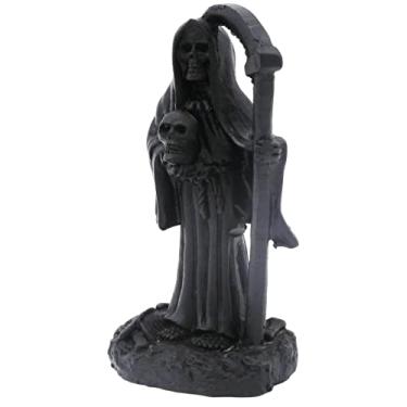 Imagem de Kocris Casa Estátua de decoração de aquário Morte com foice de aquário, estátua de réptil, lagarto de tartaruga, terrário, demônio, caveira, decoração de Halloween