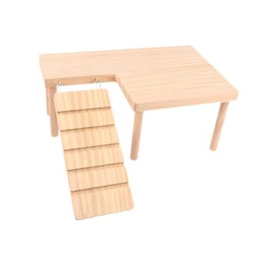 Imagem de Fenteer Plataformas de madeira para hamster, playground para hamster com escada em forma de L, escada estável para hamster, acessório de gaiola para rato,