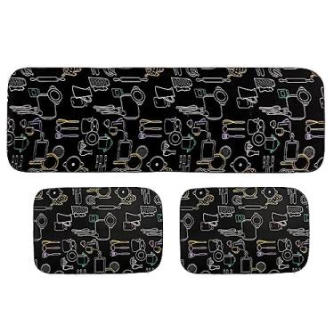 Imagem de Tapete de Cozinha Jogo 3 Peças Antiderrapante Emborrachado Estampado Toque Macio Super Resistente (Talheres)