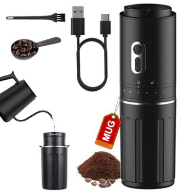 Imagem de Moedor de café elétrico portátil com caneca de viagem, moedor de grãos de café recarregável, rebarba cônica, máquina de café portátil sem fio alimentada por bateria para viagens, acampamento, carro