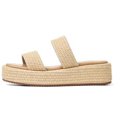 Imagem de EQAUDES Sandálias femininas tipo alpargata, plataforma, sem fecho, sandálias boêmia com bico aberto, 2 tiras de damasco, 38