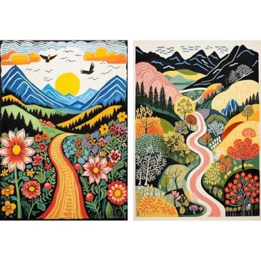 Imagem de DOTSOPS 2 kits de pintura de arte de diamante de paisagem, faça você mesmo, pintura artística de diamantes para adultos, decoração de parede de casa, sala de estar, presentes femininos (29 x 40 cm)