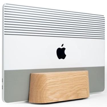 Imagem de Suporte vertical ajustável para mesa, suporte de laptop de madeira, suporte para MacBook Pro, base de madeira para Mac Air (carvalho maciço)