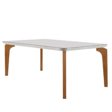 Imagem de Mesa Sala De Jantar Liz 180cm Em Mdf E Vidro Com Canto Copo Off White/ Imbuia/ Serig. Off