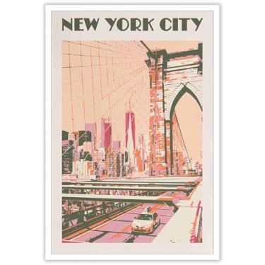 Imagem de Viokalt Arte de parede de paisagem vintage de Nova York Funky Us City Landscape Canvas Posters Funky Brooklyn Bridge Travel Prints Painting For Family Living Room Room Wall Decor 61 x 91 cm sem