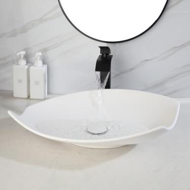 Imagem de Sinku Mccut Conjunto de pia e ralo de vaso de resina de pedra de 53 cm, branco irregular retangular moderno acima do balcão