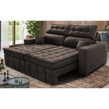 Imagem de Sofá Retrátil e Reclinável 2,20m Molas Ensacadas e Costura Tripla Cama inBox Japão. Velusoft