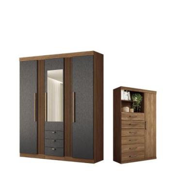 Imagem de Kit Guarda Roupa Espelho e Multi Uso Veronica Jatoba Gafite - CASA H