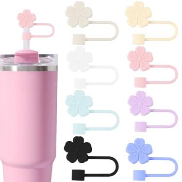 Imagem de AIOMISKO Capas de palha, topos de silicone macio, cabem em canudos de 10 mm, compatíveis com Stanley Cup 30 e 1,134 g, acessórios reutilizáveis à prova de poeira, coroa de arco de flor, caveira