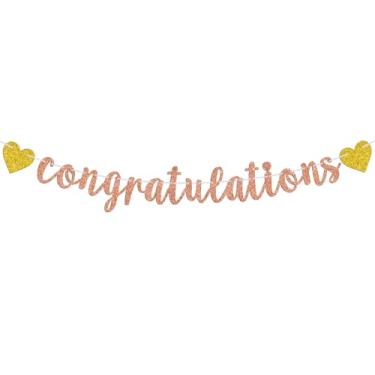 Imagem de Faixa de parabéns - Letras de ouro rosa brilhante e símbolo dourado - Decorações de papel para formatura, celebrações de festa de sucesso, feliz casamento, aposentadoria, chá de panela, chá de bebê