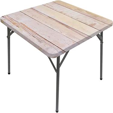 Imagem de CESGFC Toalha de mesa de madeira, estampa de textura de prancha de madeira, borda elástica, capa de mesa de jantar interna/externa, adequada para mesa quadrada de 157,5 x 157,5 cm