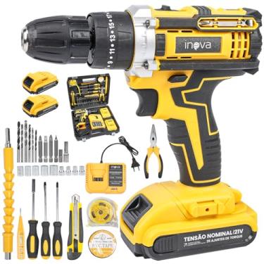 Imagem de Furadeira e Parafusadeira de Impacto Sem Fio 21V, kit ferramentas 30 acessórios com 2 Baterias 2000mAh e Carregador, percussão de 35Nm, 25+3 configurações de torque, 2 velocidades, LED, para DIY