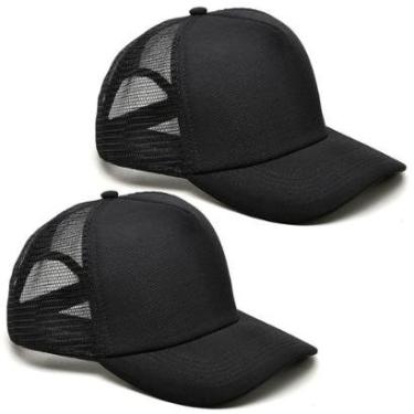 Imagem de Kit 2 Boné Unissex Preto Trucker Telinha Aba Curva Estiloso-Unissex