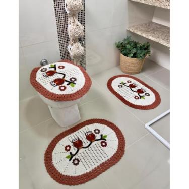 Imagem de Jogo De Banheiro Em Crochê 3 Peças Corujinha Artesanal (Tijolo)