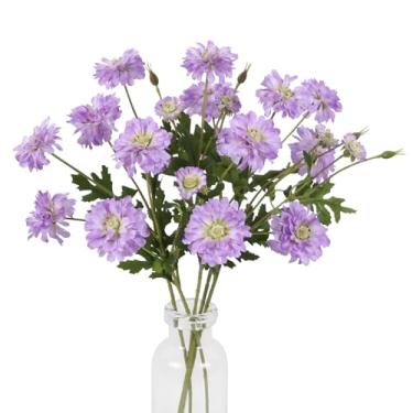 Imagem de INSUNSIX Flores artificiais de zircônia roxa, 5 peças, flores de seda com hastes de 53 cm, zinnias falsas para centros de mesa de casamento, flores falsas para decoração de casa, ambientes internos e