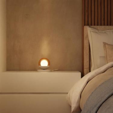 Imagem de Abajur Luminaria De Mesa Decorativa Quarto Dormitorio Casal Cabeceira Cama Lampada Inlcuso (Branco Globo Ambar)