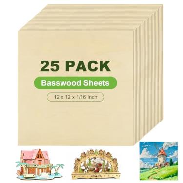Imagem de ACXFOND 25 Folhas De Tília 12 X 1/16 Pol., Inacabadas 1,5 Mm, Compensado Para Artes E Ofícios, Pintura, Pirografia, Gravura Em Madeira, Queima, Laser, Modelos Arquitetônicos
