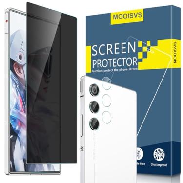 Imagem de MOOISVS [Pacote com 2 + 2] para Nubia Red Magic 10 Air Privacy Protetor de tela de vidro temperado + protetor de lente de câmera, filme de vidro temperado Ultra HD, antiespião, dureza 9H