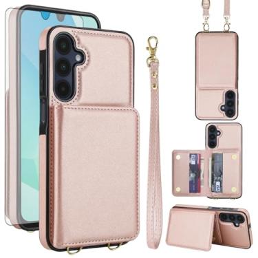 Imagem de Asuwish Capa de celular para Samsung Galaxy A26 5G carteira de celular com protetor de tela de vidro temperado alça transversal de pulso com bloqueio de RFID, compartimento para cartão de crédito A 26