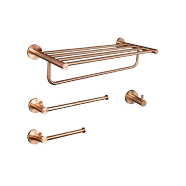 Imagem de Conjunto de banheiro em ouro rosa escovado - Suporte para papel higiênico e saboneteira em aço inoxidável - Acessórios para montagem em parede, conjunto de 4 peças C
