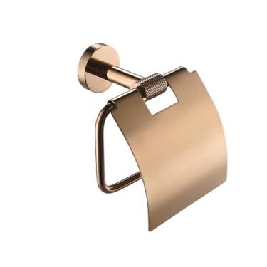 Imagem de Conjunto de banheiro em aço inoxidável 304 ouro rosa - barra de toalha e suporte para papel higiênico - kit completo para montagem em parede, suporte para papel higiênico coberto