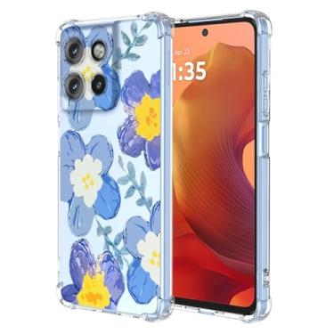 Imagem de RRXSYXL Capa para Moto G15, Moto G15 Power com estampa floral transparente, capa macia à prova de choque, floral azul, G15