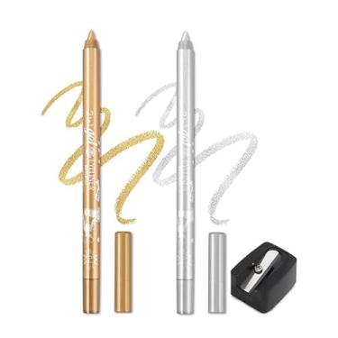 Imagem de Fato de lápis de delineador flash de gel colorido, 2 canetas de delineador de olhos, caneta de delineador de olhos impermeável, sombra de olhos, sobrancelha, lápis de olhos (04 ouro & 05 prata)