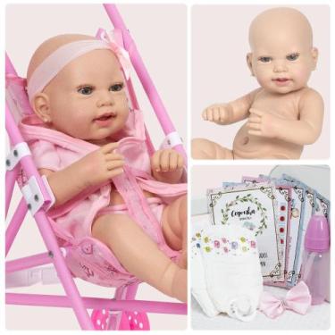 Imagem de Bebe Reborn de Silicone Menina Princesa Roupão + Carrinho - Cegonha Re